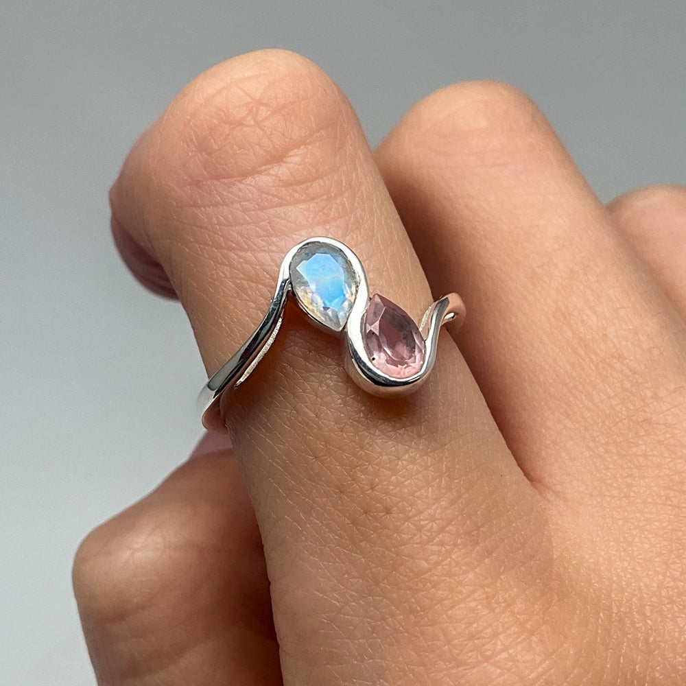 Rainbow Moonstone and Rose Quartz Ring (Copy) - Rocks and Gems Canada