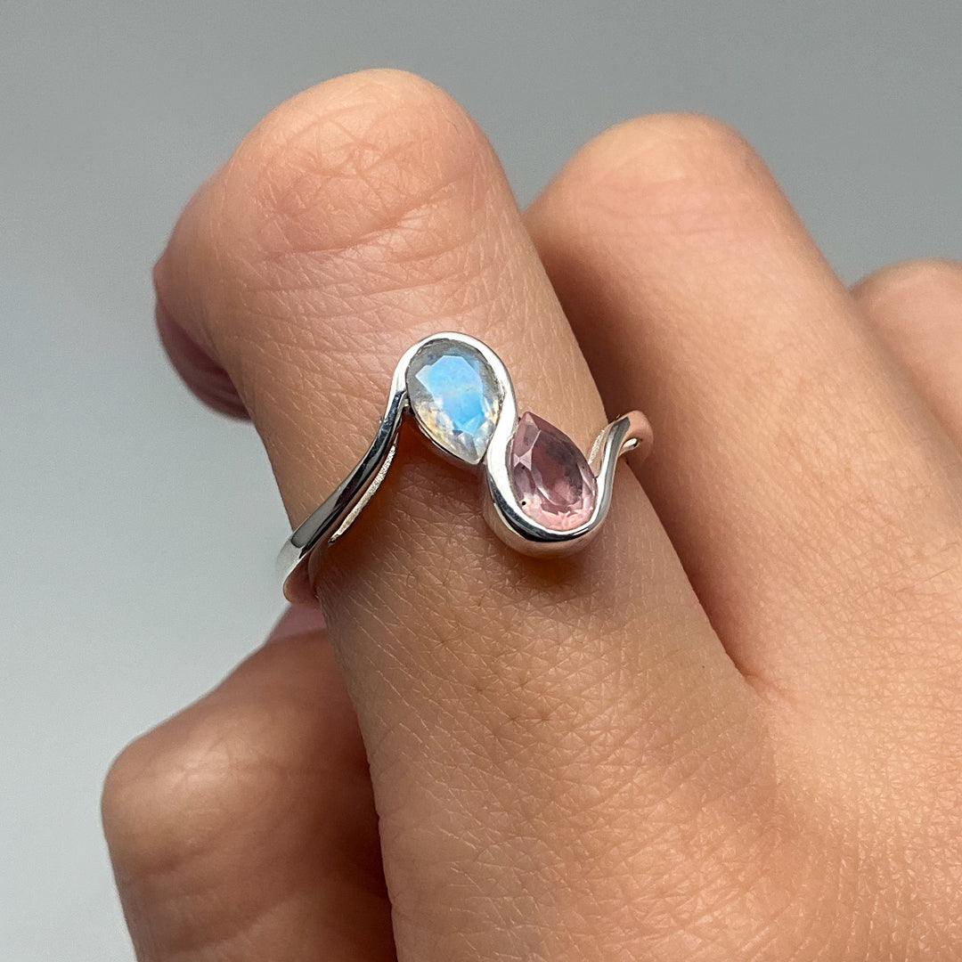 Rainbow Moonstone and Rose Quartz Ring (Copy) - Rocks and Gems Canada