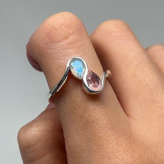 Rainbow Moonstone and Rose Quartz Ring (Copy) - Rocks and Gems Canada