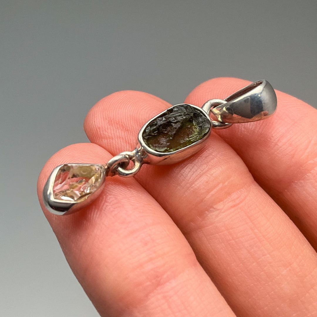 Moldavite and Herkimer Diamond Pendant