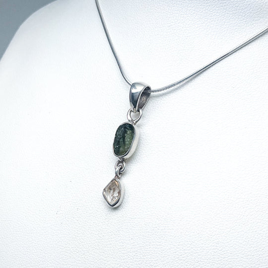 Moldavite and Herkimer Diamond Pendant