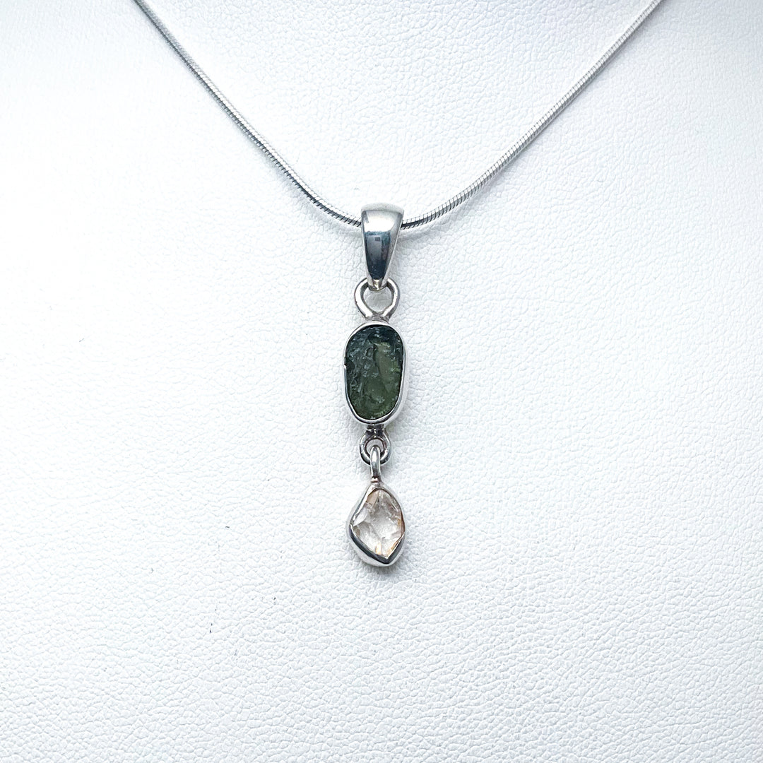 Moldavite and Herkimer Diamond Pendant