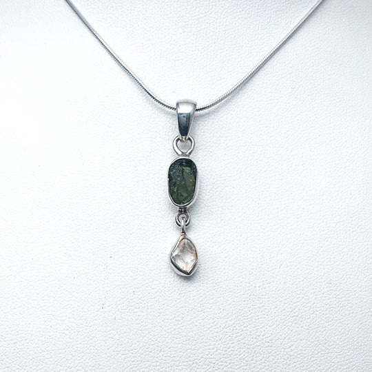 Moldavite and Herkimer Diamond Pendant