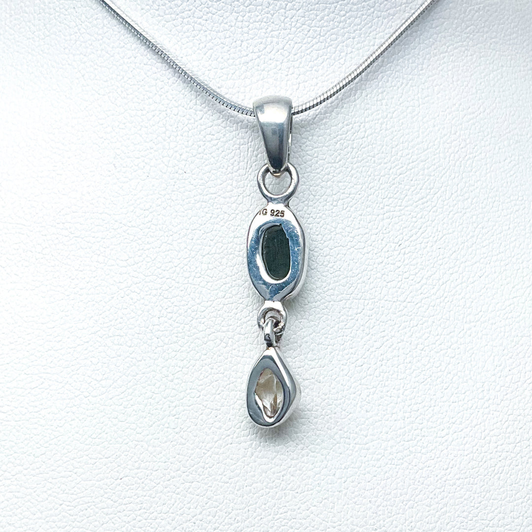 Moldavite and Herkimer Diamond Pendant