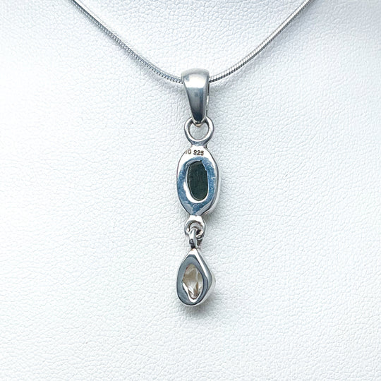 Moldavite and Herkimer Diamond Pendant