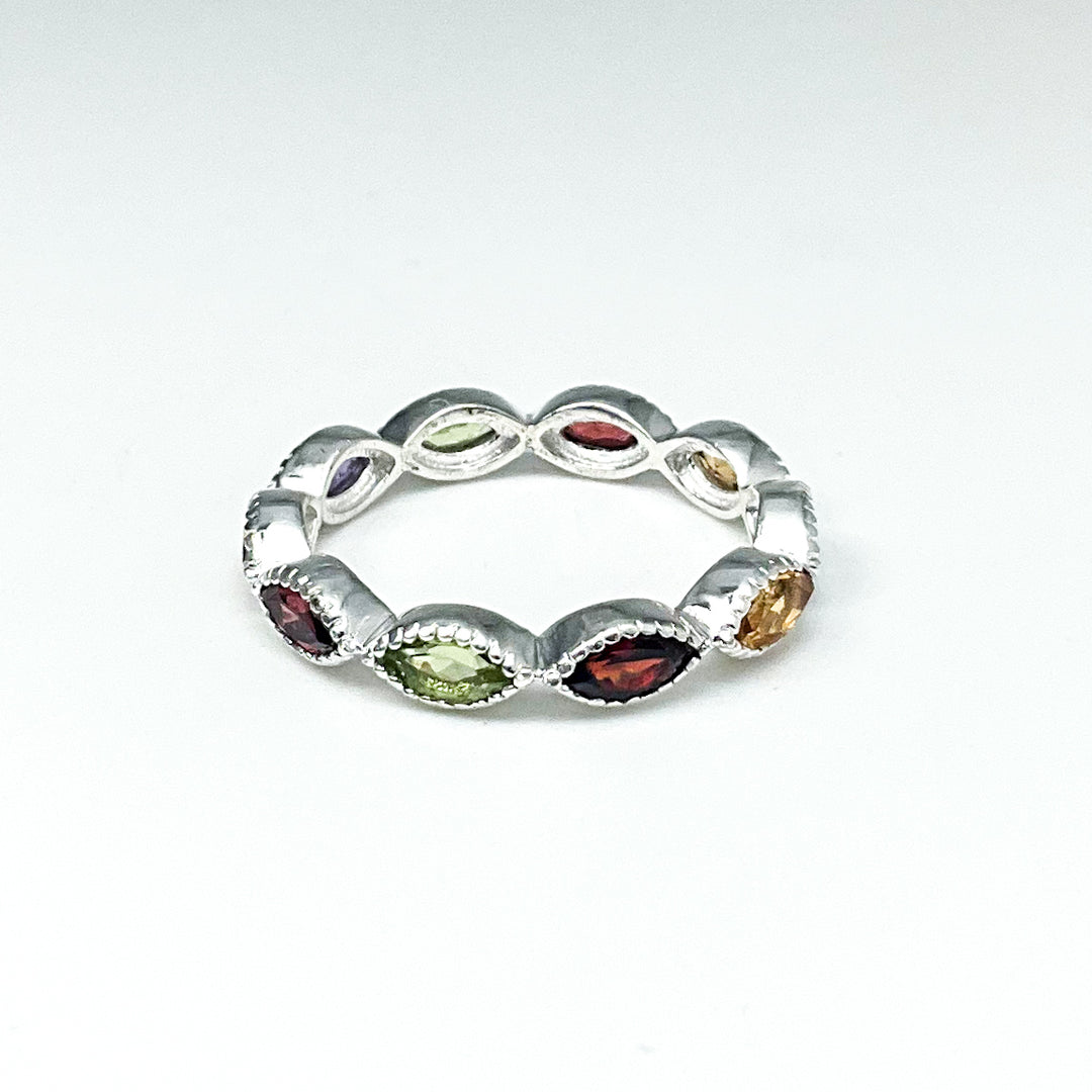 Amethyst, Peridot, Citrine, and Garnet Multistone Ring