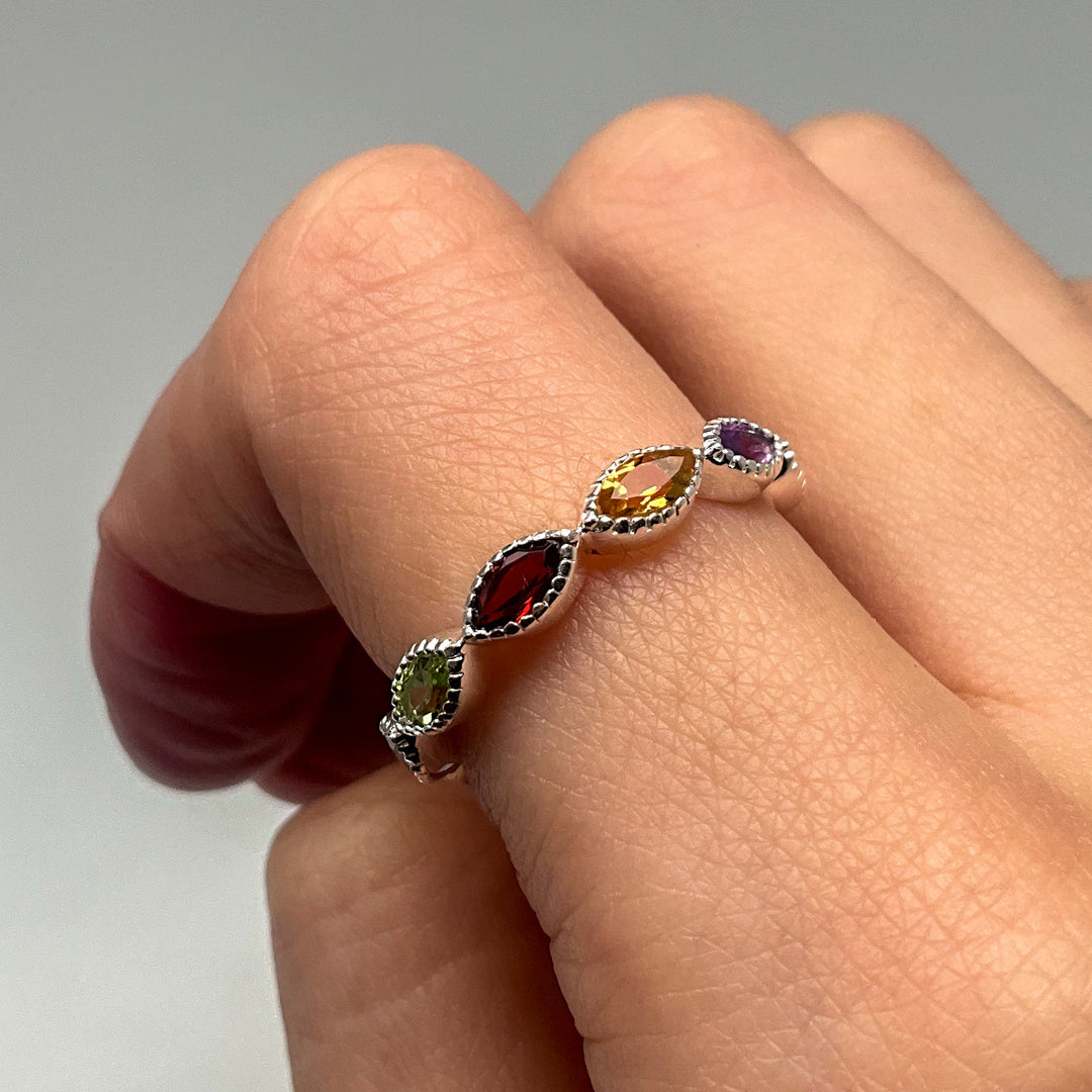 Amethyst, Peridot, Citrine, and Garnet Multistone Ring