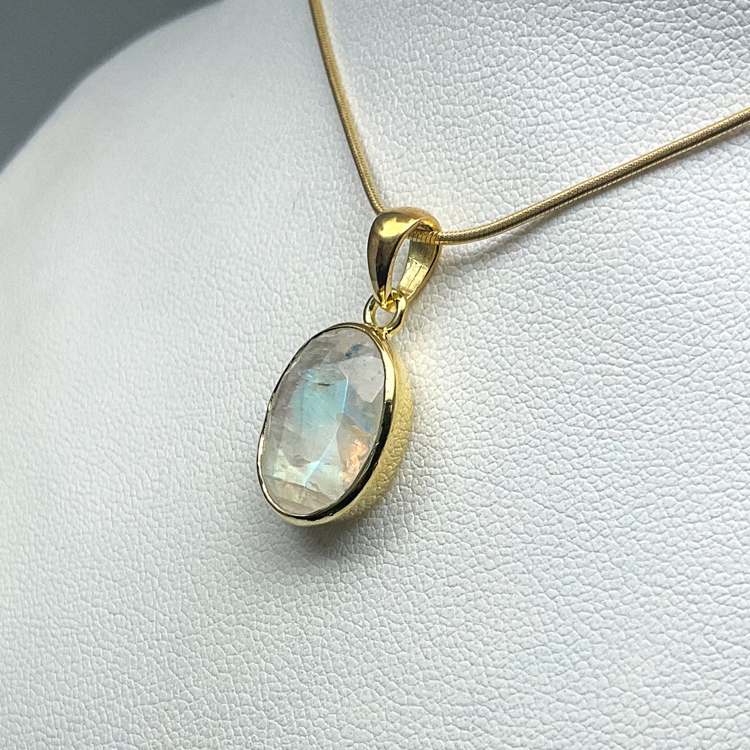 Rainbow Moonstone Gold Finish Pendant (Copy) - Rocks and Gems Canada