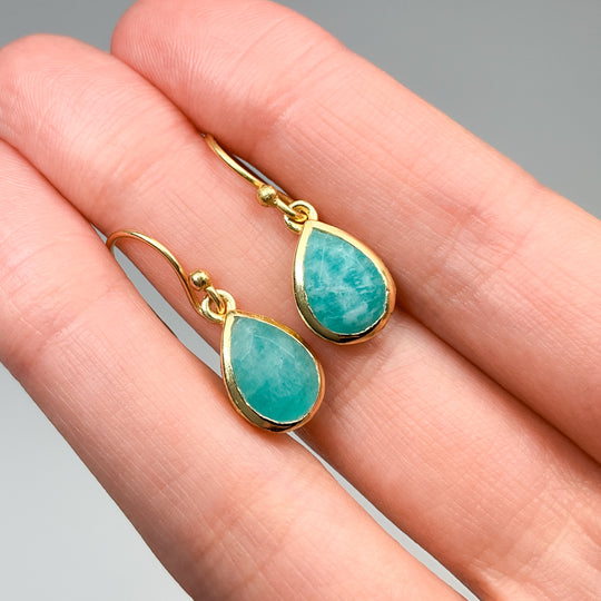 Gold Plated Amazonite Dangle Earrings