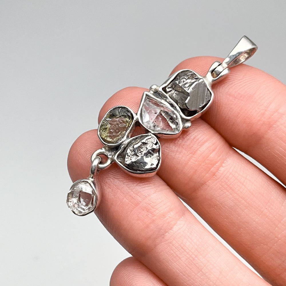 Campo Del Cielo Meteorite, Herkimer Diamond and Moldavite Pendant