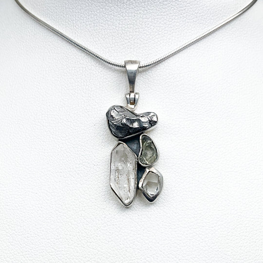 Campo Del Cielo Meteorite, Herkimer Diamond and Moldavite Pendant