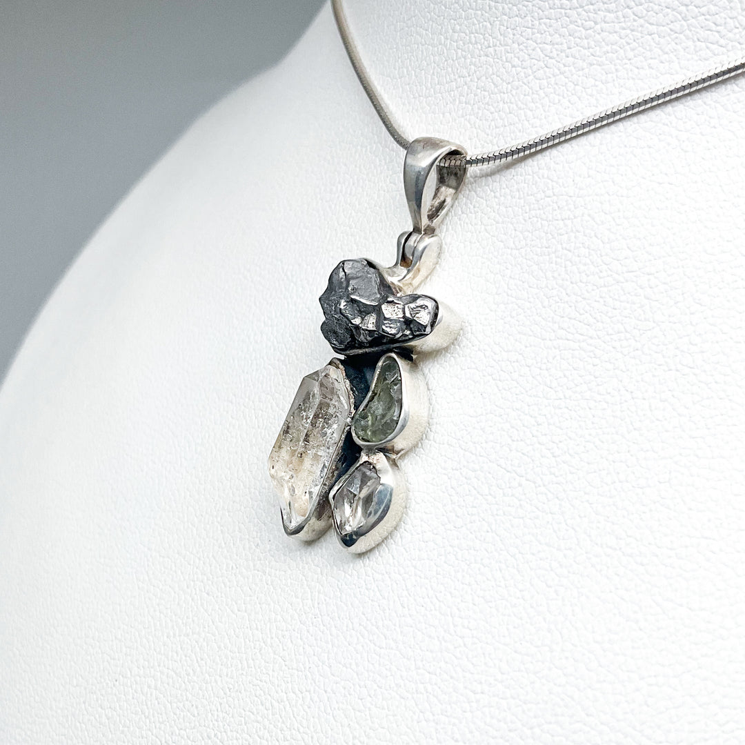 Campo Del Cielo Meteorite, Herkimer Diamond and Moldavite Pendant