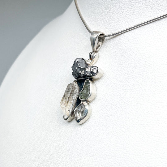 Campo Del Cielo Meteorite, Herkimer Diamond and Moldavite Pendant