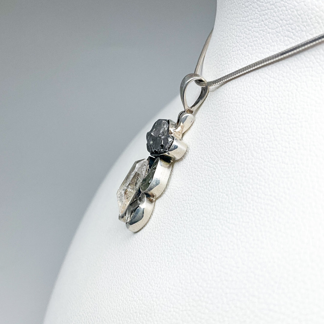 Campo Del Cielo Meteorite, Herkimer Diamond and Moldavite Pendant
