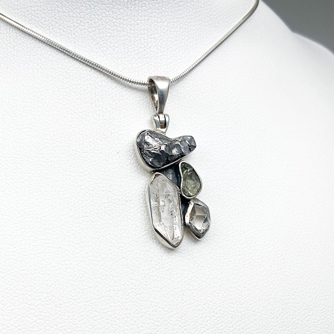 Campo Del Cielo Meteorite, Herkimer Diamond and Moldavite Pendant