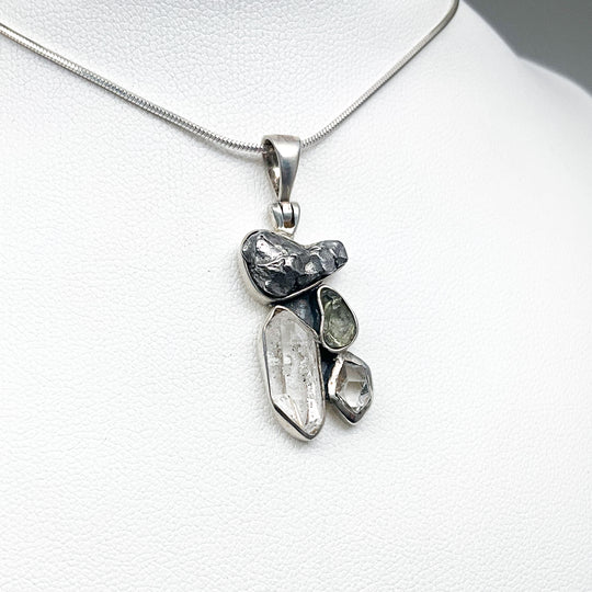 Campo Del Cielo Meteorite, Herkimer Diamond and Moldavite Pendant