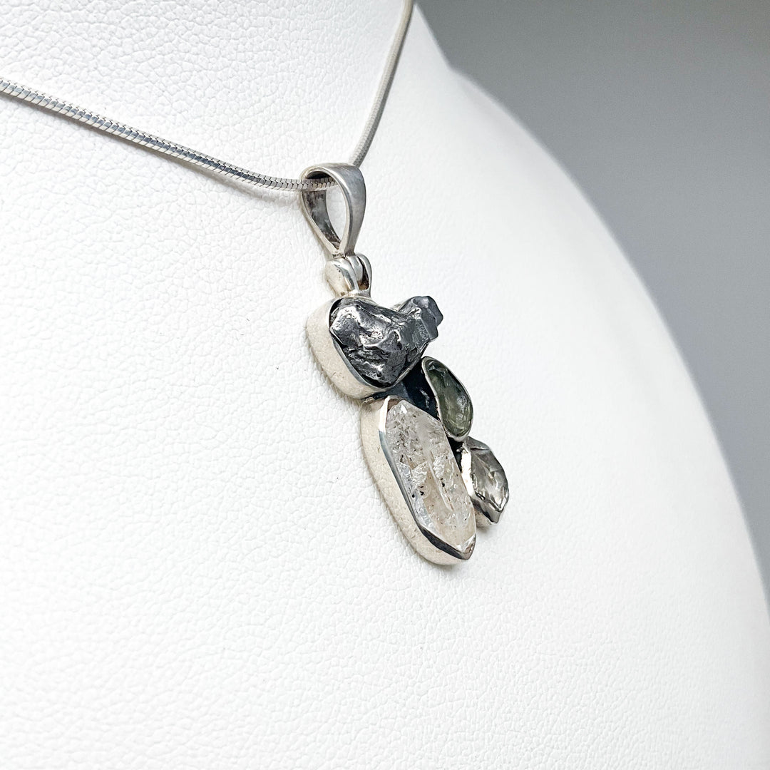 Campo Del Cielo Meteorite, Herkimer Diamond and Moldavite Pendant