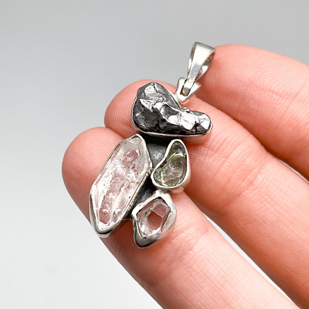 Campo Del Cielo Meteorite, Herkimer Diamond and Moldavite Pendant