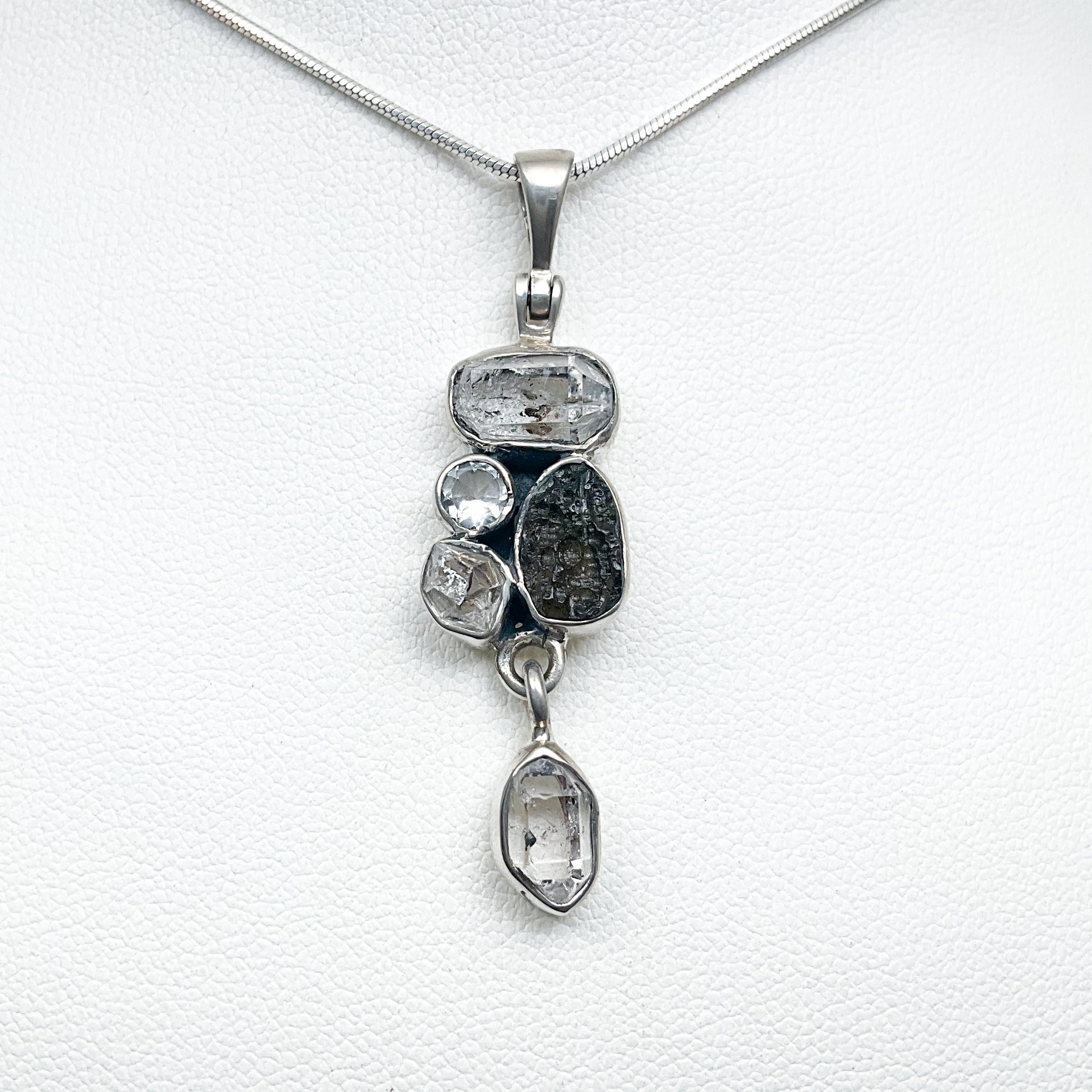 Herkimer Diamond, Moldavite and Quartz Pendant - Rocks and Gems Canada