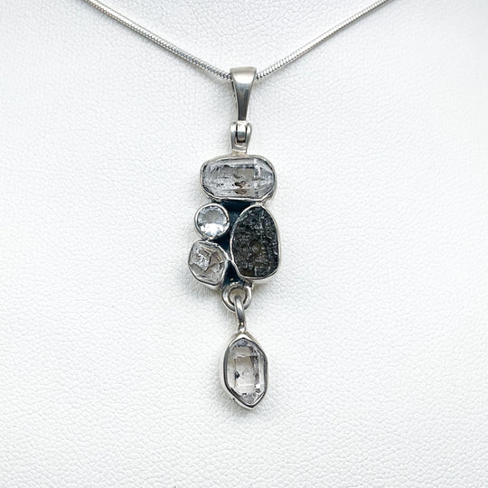 Herkimer Diamond, Moldavite and Quartz Pendant - Rocks and Gems Canada