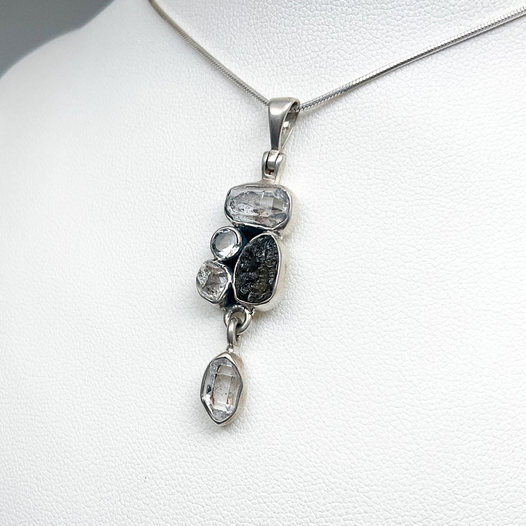 Herkimer Diamond, Moldavite and Quartz Pendant - Rocks and Gems Canada