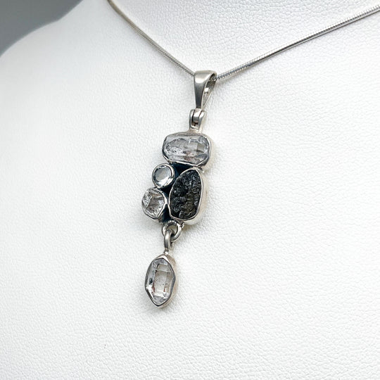 Herkimer Diamond, Moldavite and Quartz Pendant - Rocks and Gems Canada