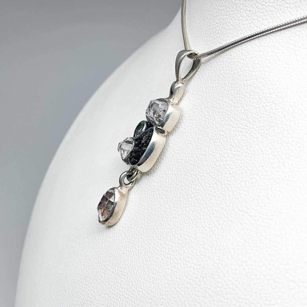 Herkimer Diamond, Moldavite and Quartz Pendant - Rocks and Gems Canada