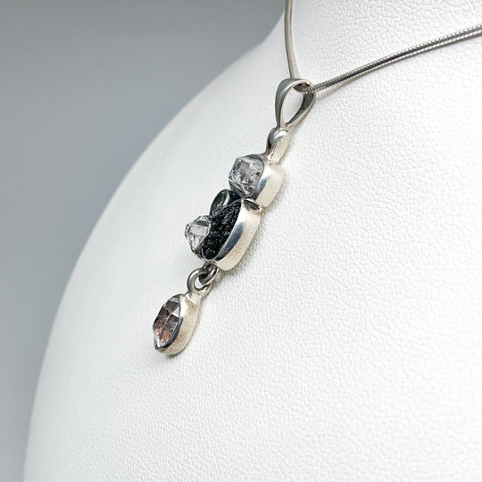 Herkimer Diamond, Moldavite and Quartz Pendant - Rocks and Gems Canada