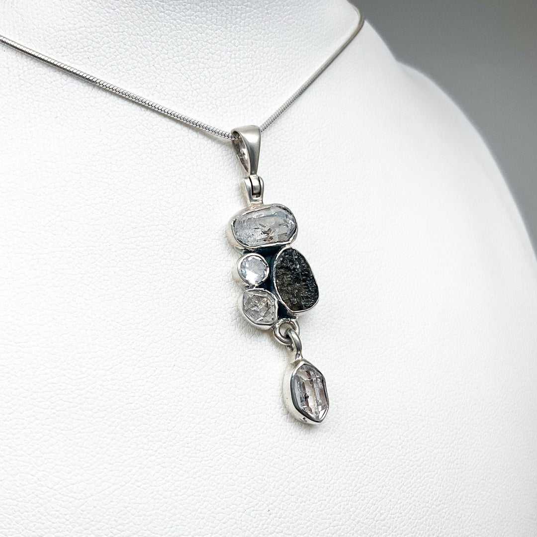 Herkimer Diamond, Moldavite and Quartz Pendant - Rocks and Gems Canada