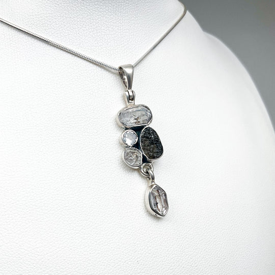 Herkimer Diamond, Moldavite and Quartz Pendant - Rocks and Gems Canada