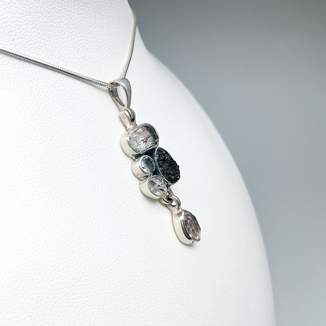 Herkimer Diamond, Moldavite and Quartz Pendant - Rocks and Gems Canada