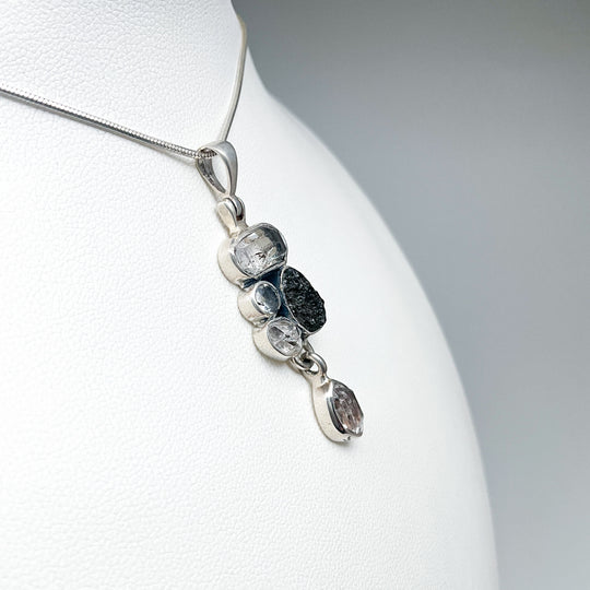 Herkimer Diamond, Moldavite and Quartz Pendant - Rocks and Gems Canada