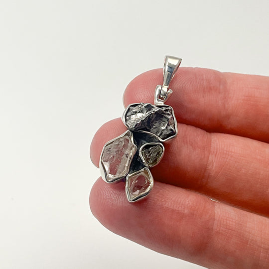 Campo Del Cielo Meteorite, Herkimer Diamond and Moldavite Pendant