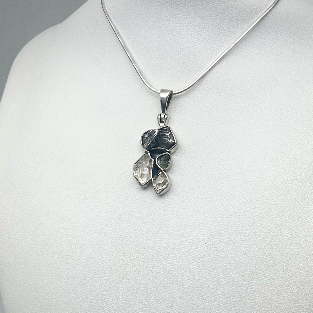 Campo Del Cielo Meteorite, Herkimer Diamond and Moldavite Pendant