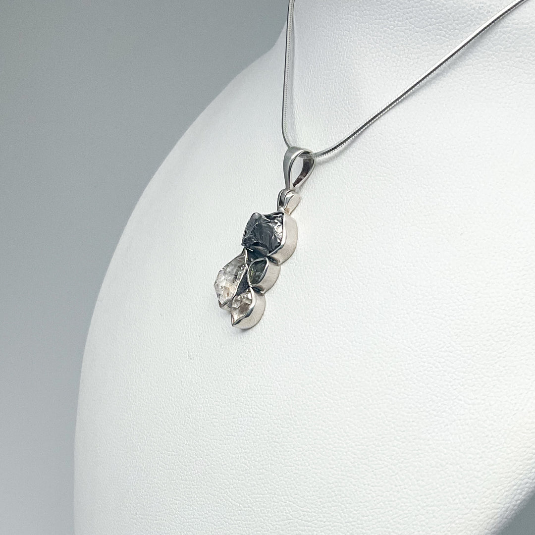 Campo Del Cielo Meteorite, Herkimer Diamond and Moldavite Pendant