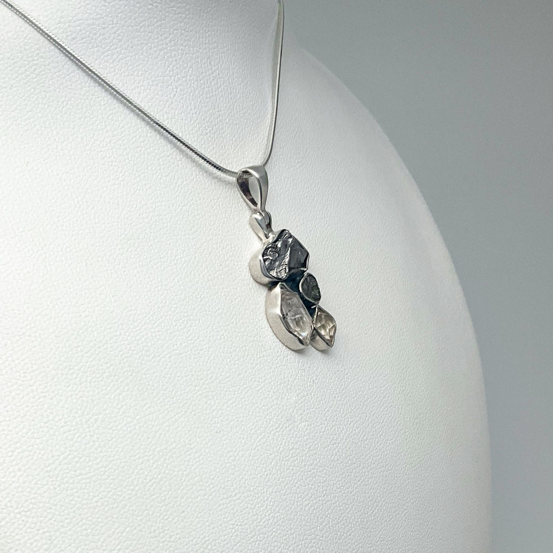 Campo Del Cielo Meteorite, Herkimer Diamond and Moldavite Pendant