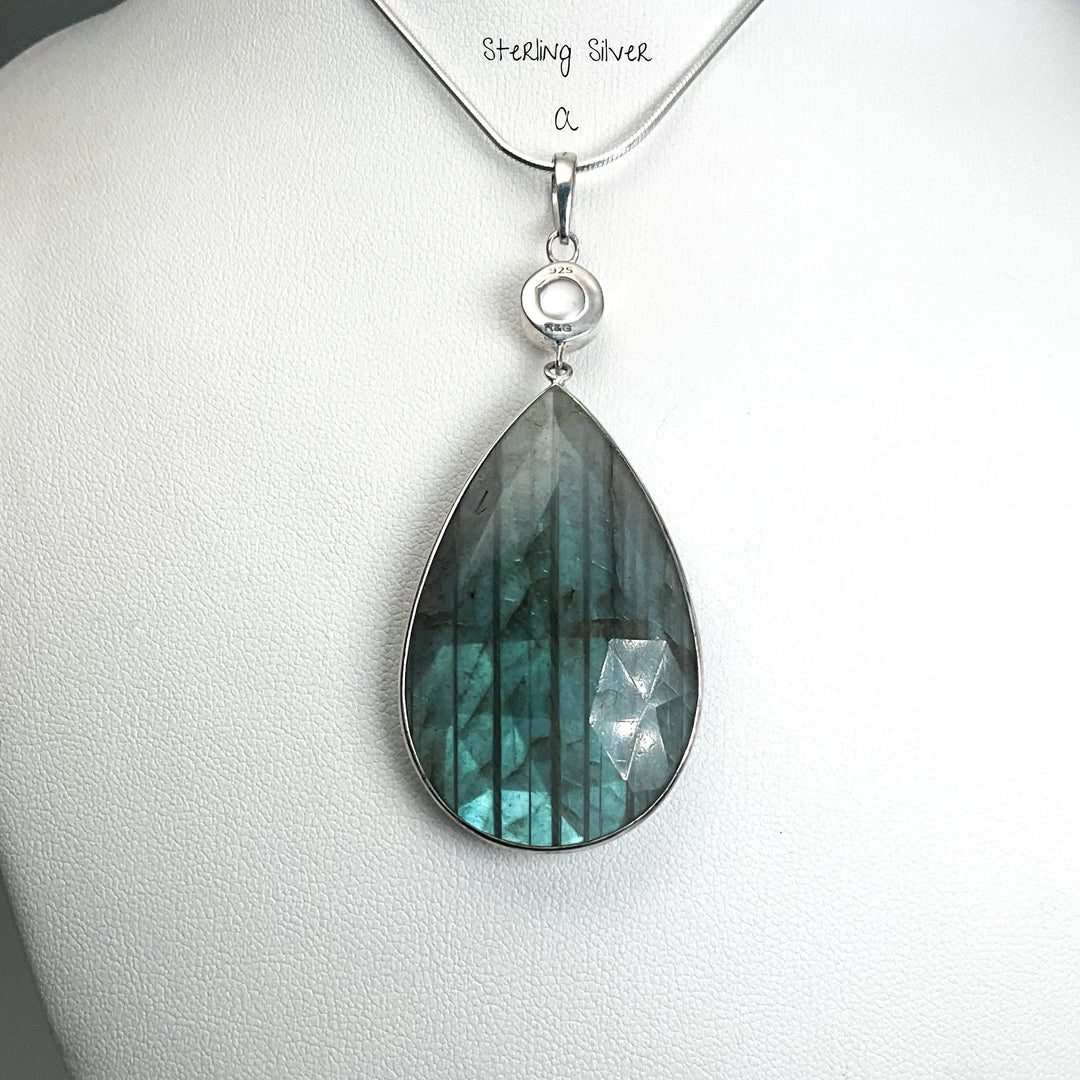 Faceted Labradorite and Pearl Pendant