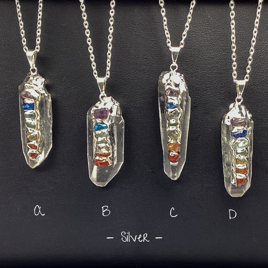 Quartz Point with Chakra Gemstones Necklace - Rocks and Gems Canada