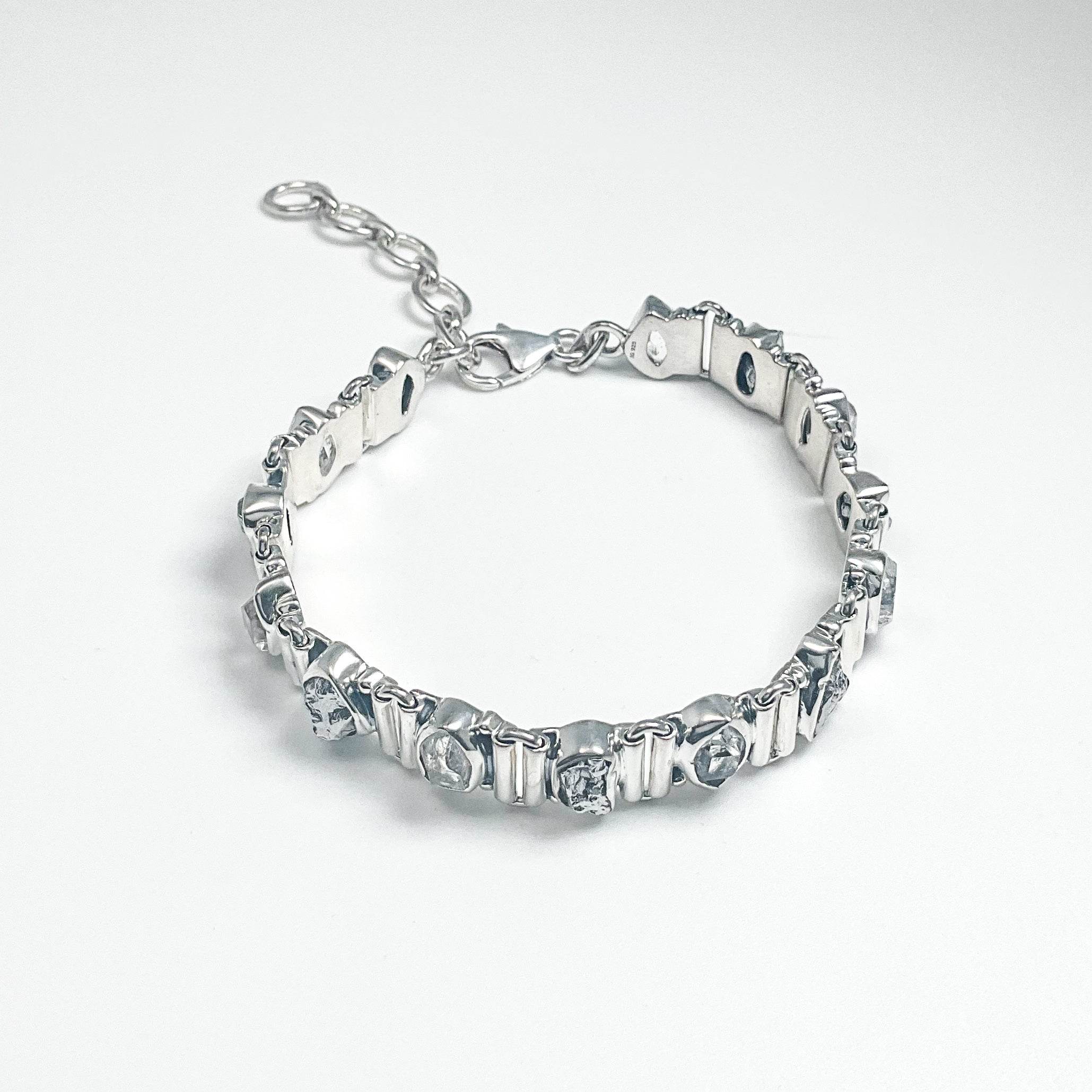 Campo Del Cielo Meteorite and Herkimer Diamond Sterling Silver Bracelet - Rocks and Gems Canada
