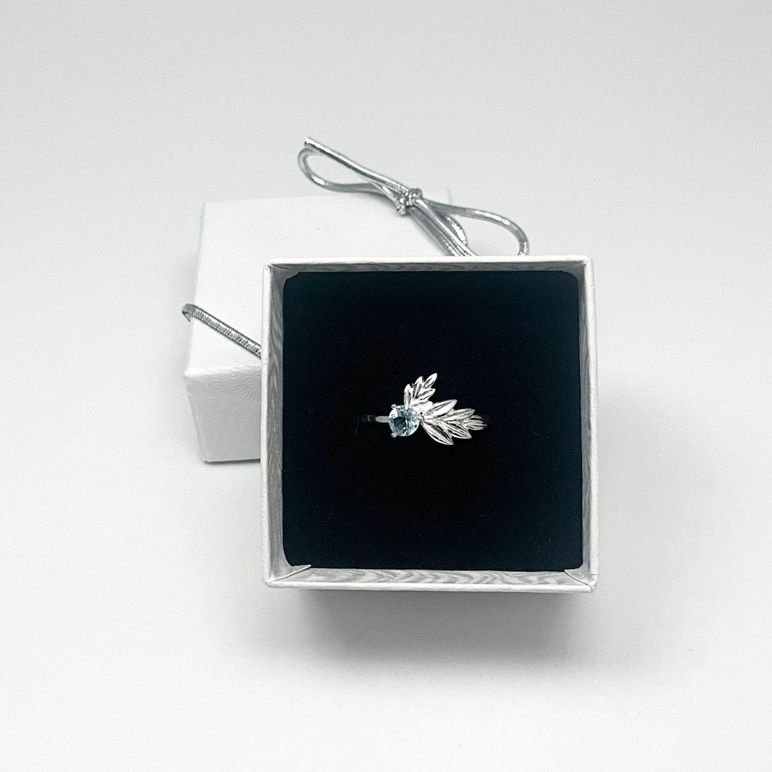 Blue Topaz Maple Leaf Ring - Rocks and Gems Canada