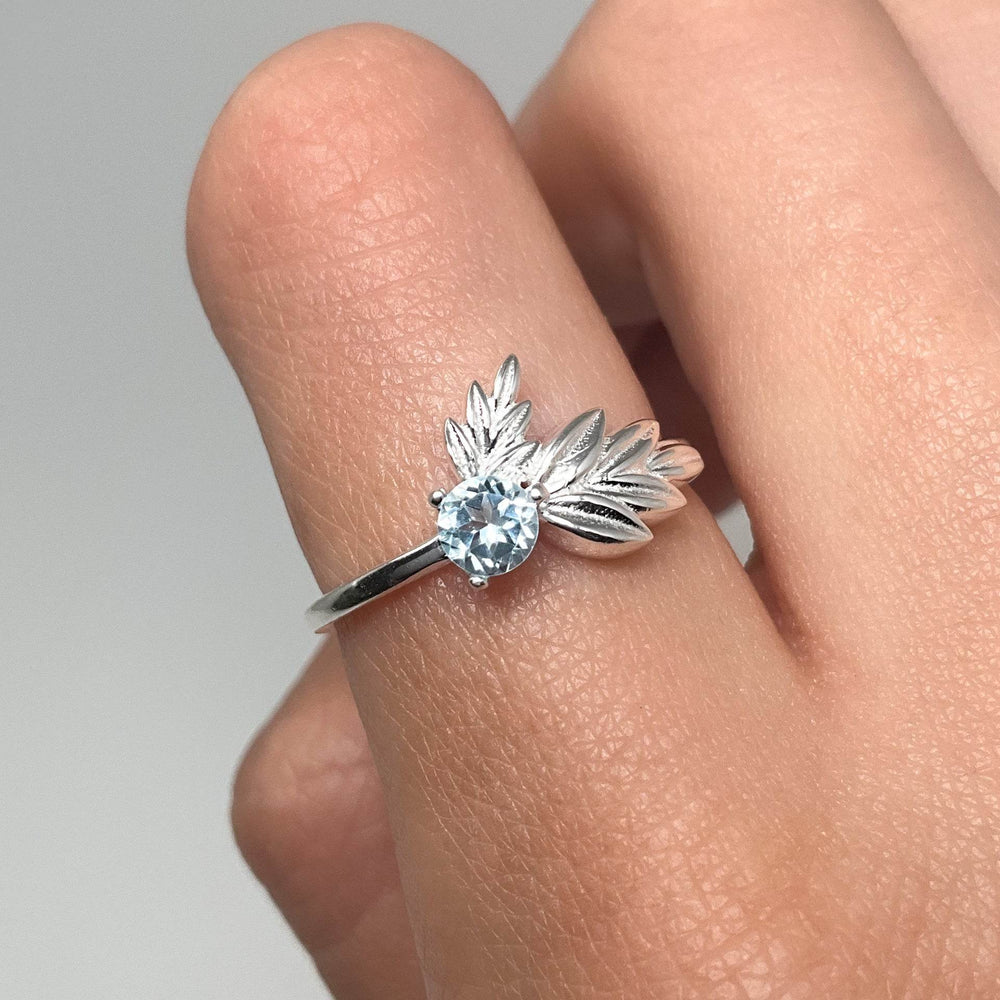 Blue Topaz Maple Leaf Ring - Rocks and Gems Canada