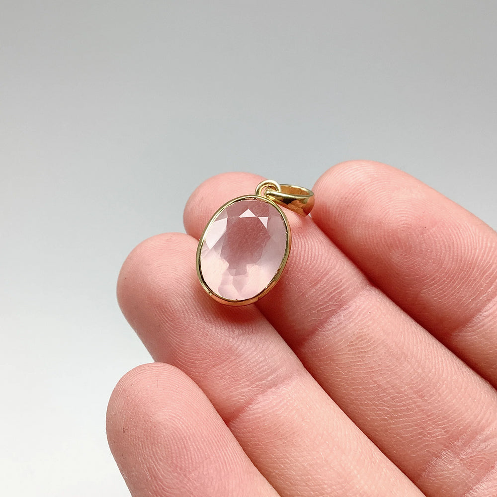 Rose Quartz  Gold Finish Pendant - Rocks and Gems Canada