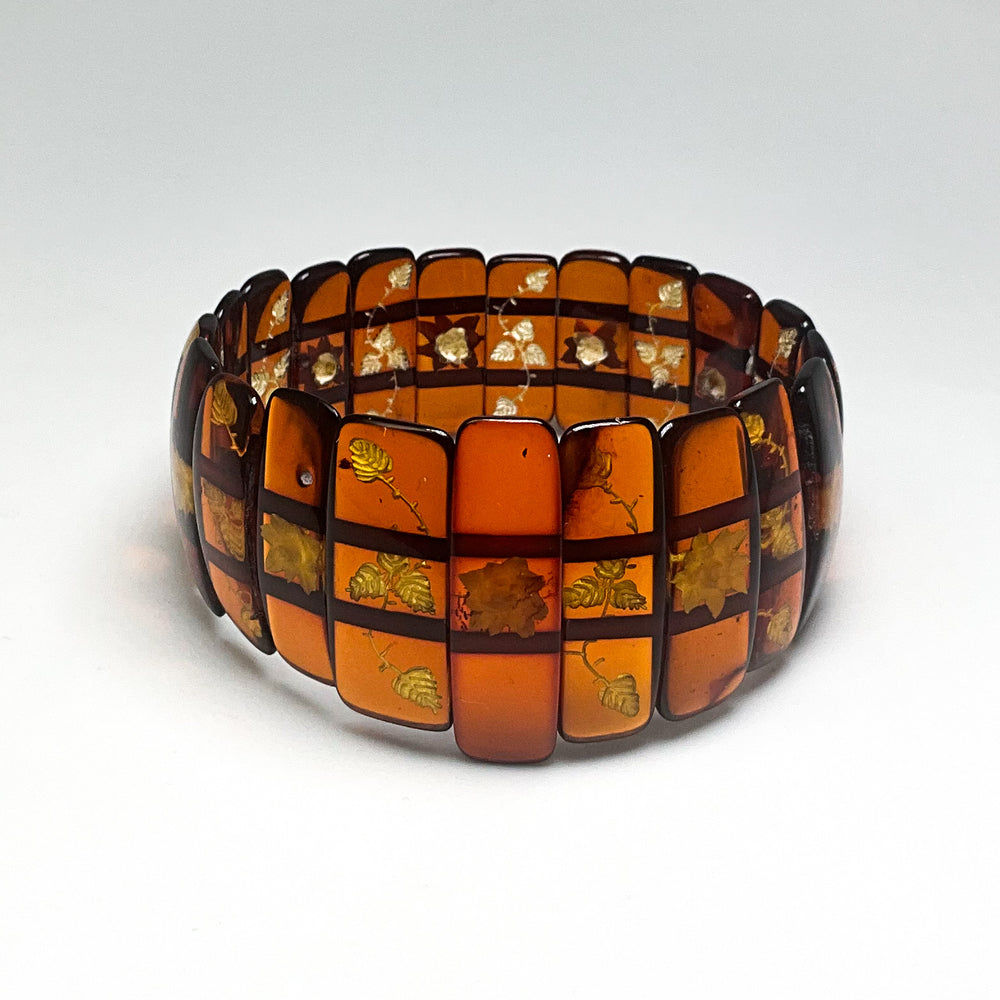 Cognac Amber Floral Cameo Beaded Bracelet