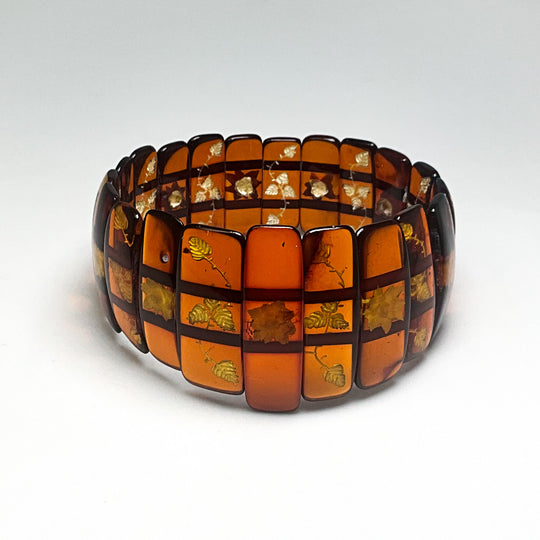 Cognac Amber Floral Cameo Beaded Bracelet