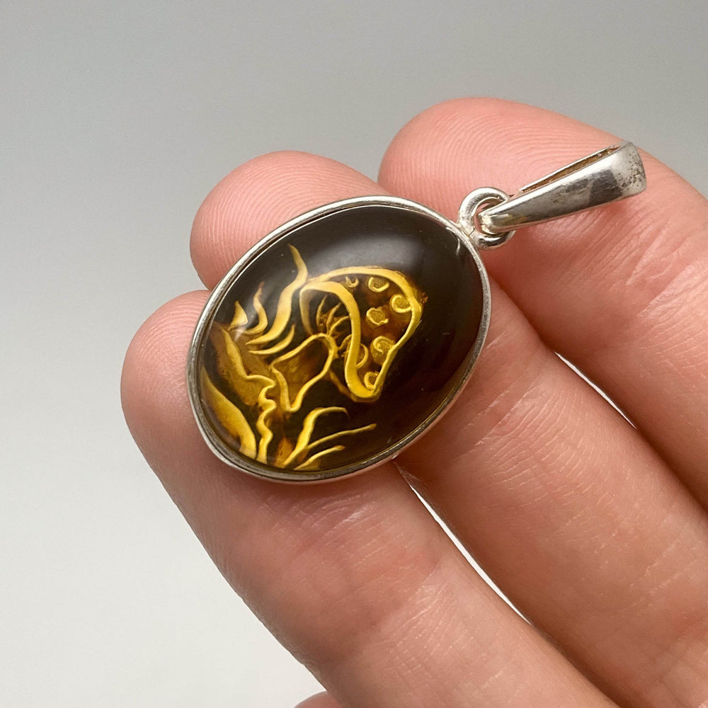 Amber Cameo Mushroom Pendant - Rocks and Gems Canada