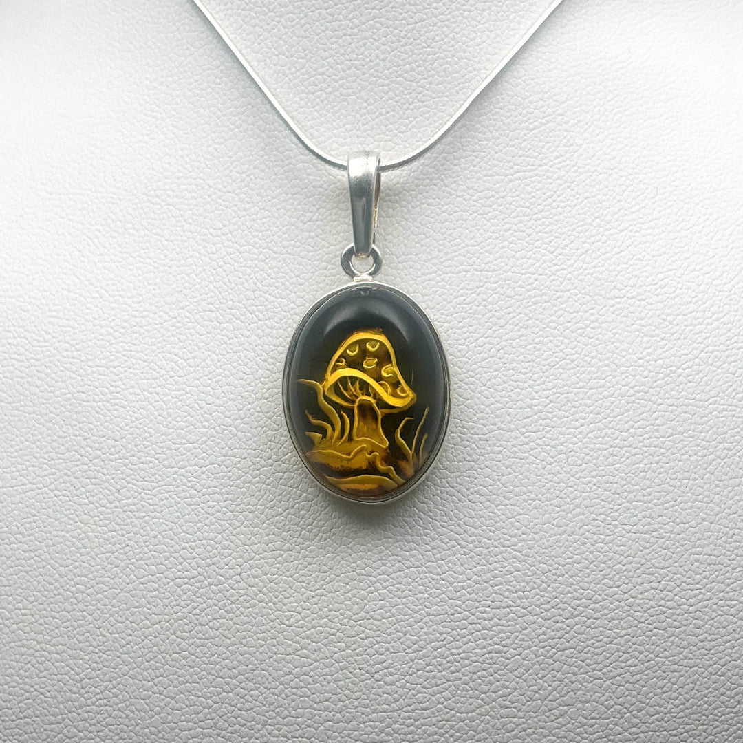 Amber Cameo Mushroom Pendant - Rocks and Gems Canada