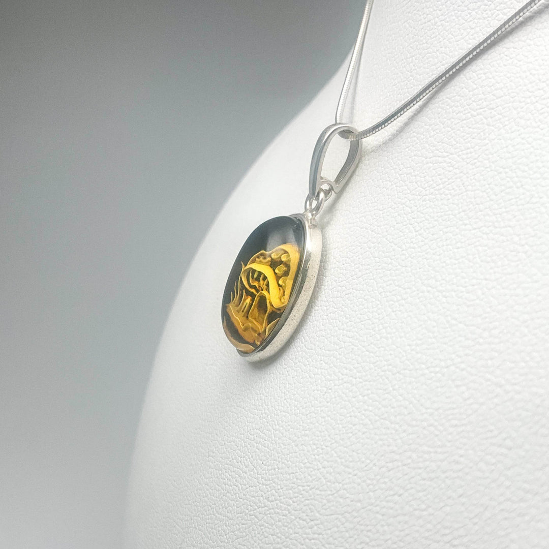 Amber Cameo Mushroom Pendant - Rocks and Gems Canada