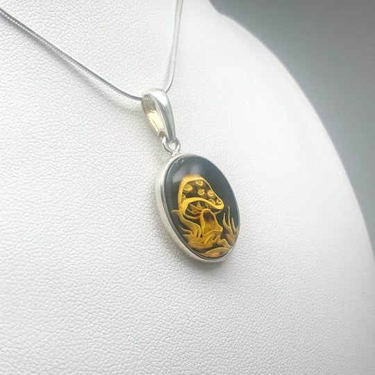 Amber Cameo Mushroom Pendant - Rocks and Gems Canada