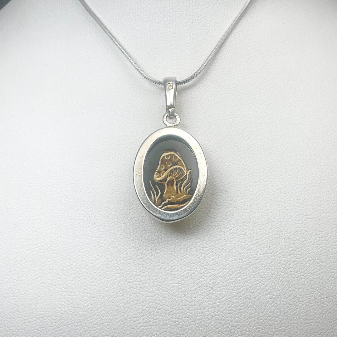 Amber Cameo Mushroom Pendant - Rocks and Gems Canada