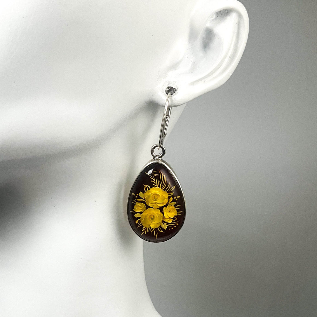 Amber Cameo Dangle Earrings - Rocks and Gems Canada